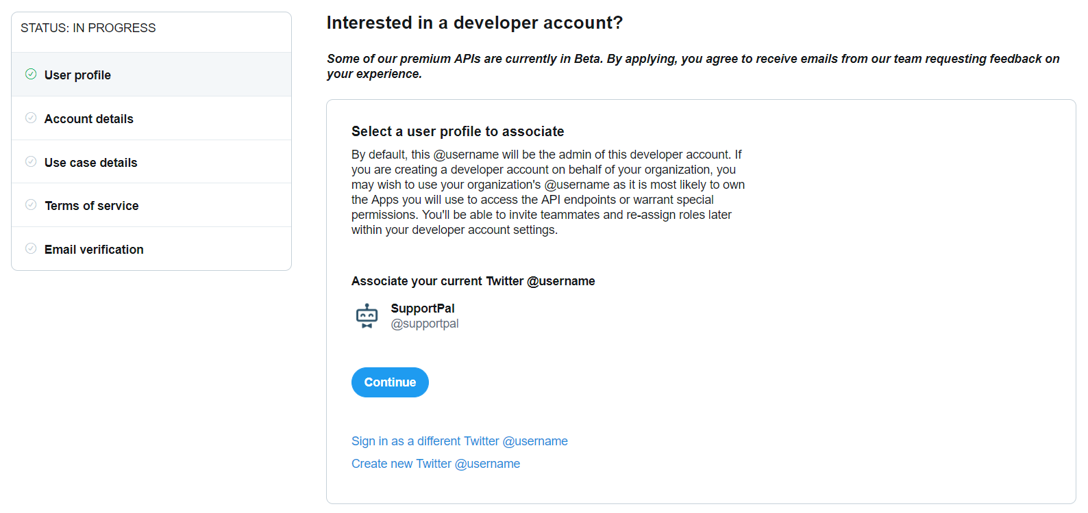 Twitter Developer Account Application User Profile