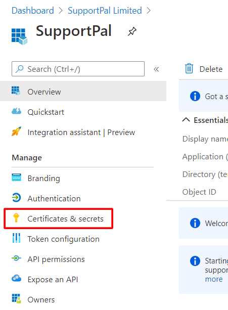 Certificates & Secrets