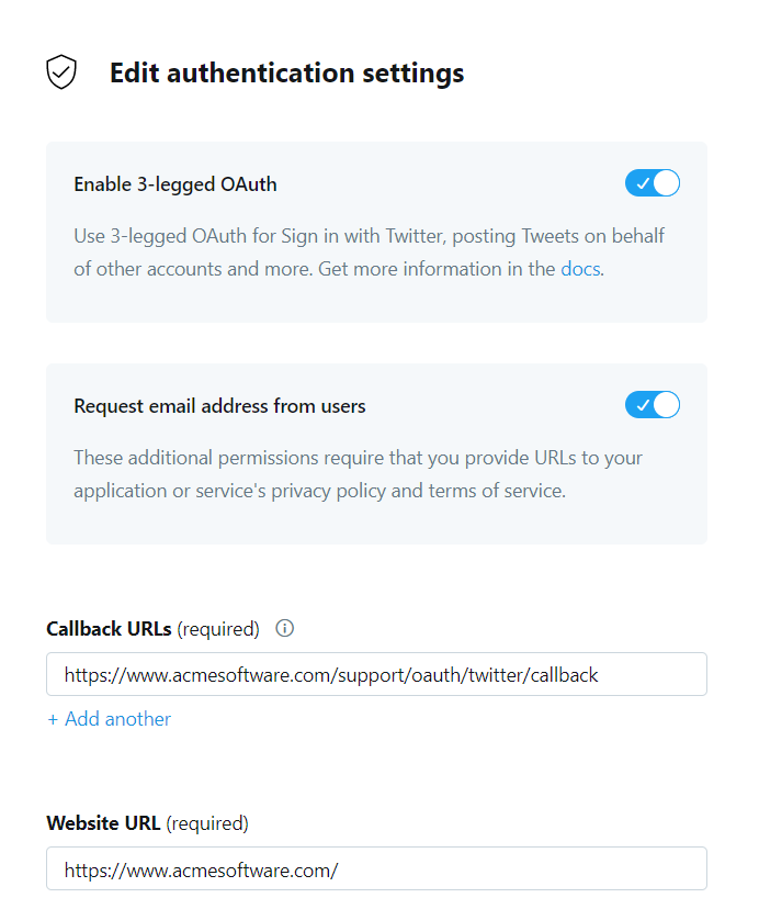 Twitter App Authentication Settings