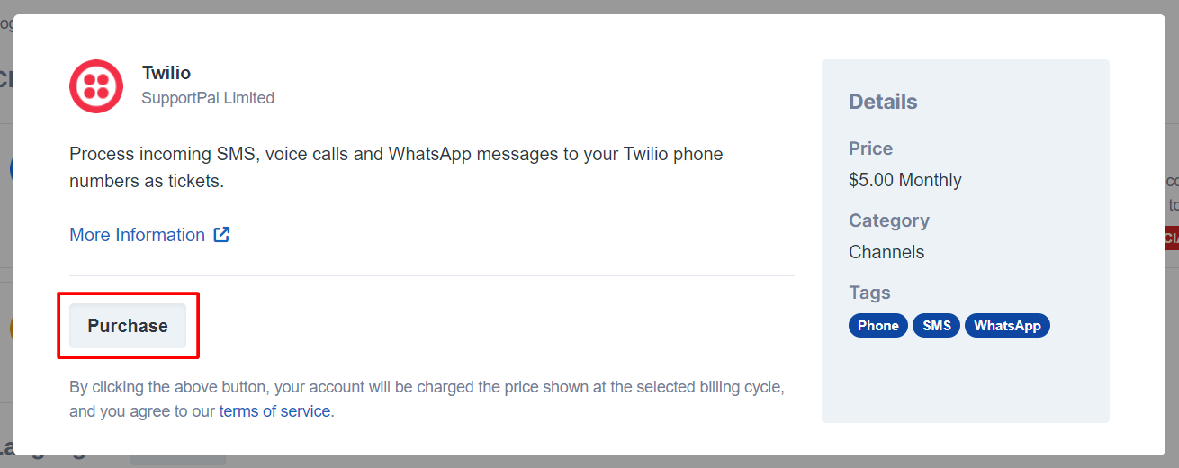 Purchase Twilio Channel on Marketplace
