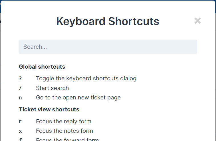 Keyboard Shortcuts List