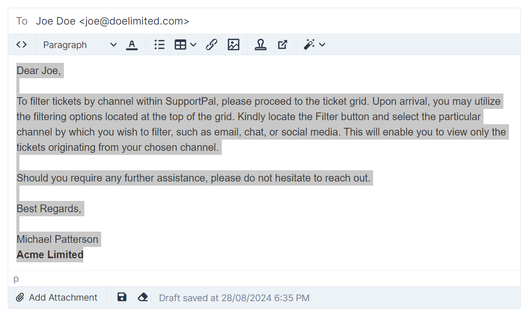 More Formal Reply