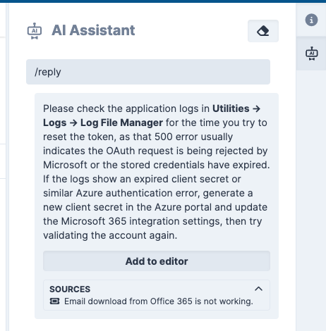 Context Panel Generated Reply
