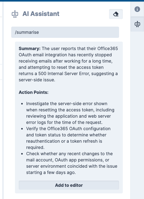 Context Panel Ticket Summary