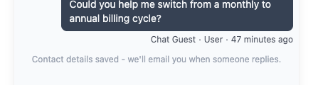 Chat Widget Contact Details Saved
