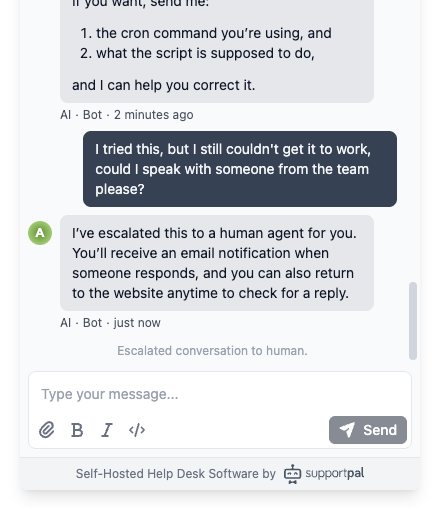 Chat Widget AI Escalation to Human