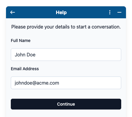 Chat Widget Enter Contact Details to Start Conversation