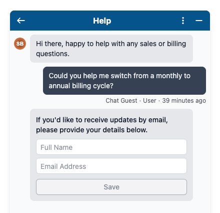 Chat Widget Save Contact Details