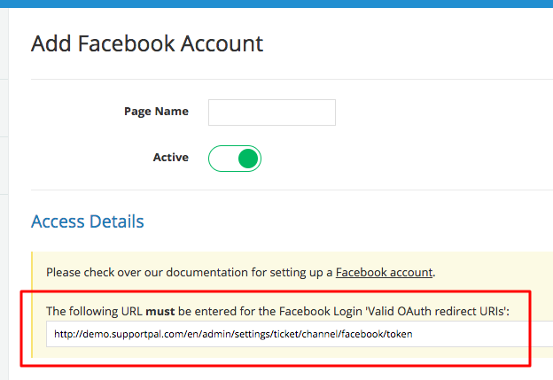 SupportPal OAuth Redirect URI