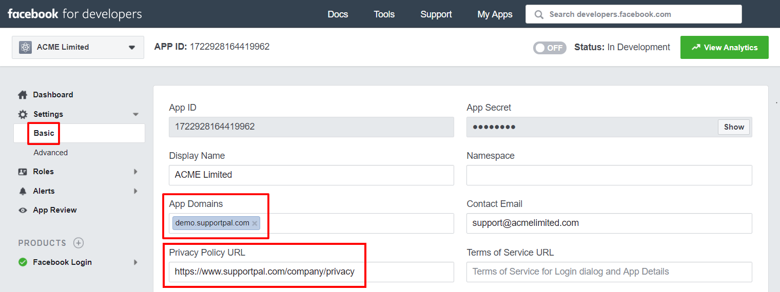 Facebook App Domain