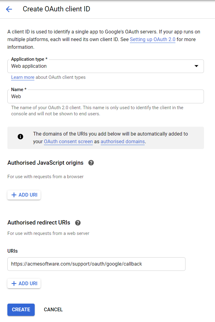 Create OAuth client ID