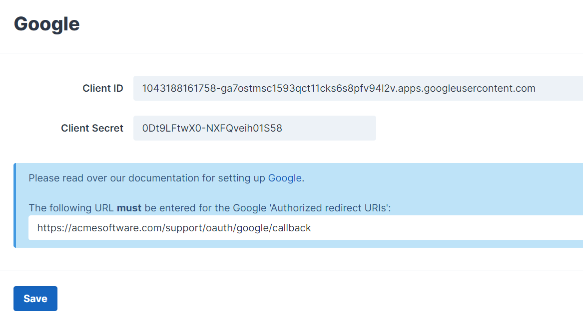 Google Third-Party Integration Settings