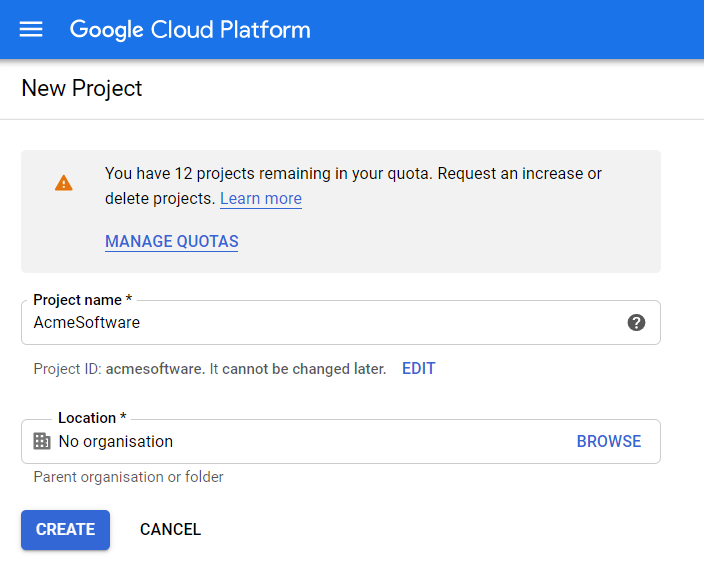 Create New Project (Step 2)