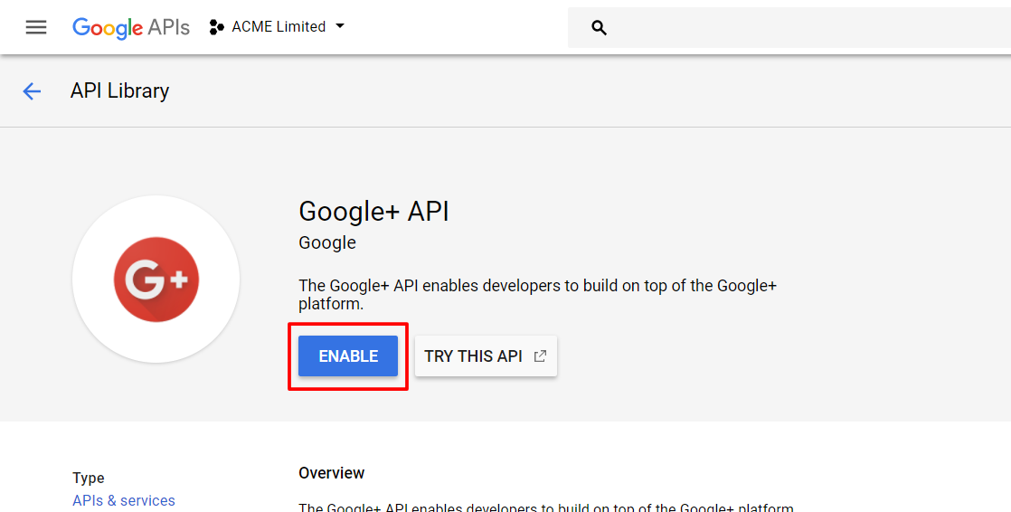 Activate Google+ API