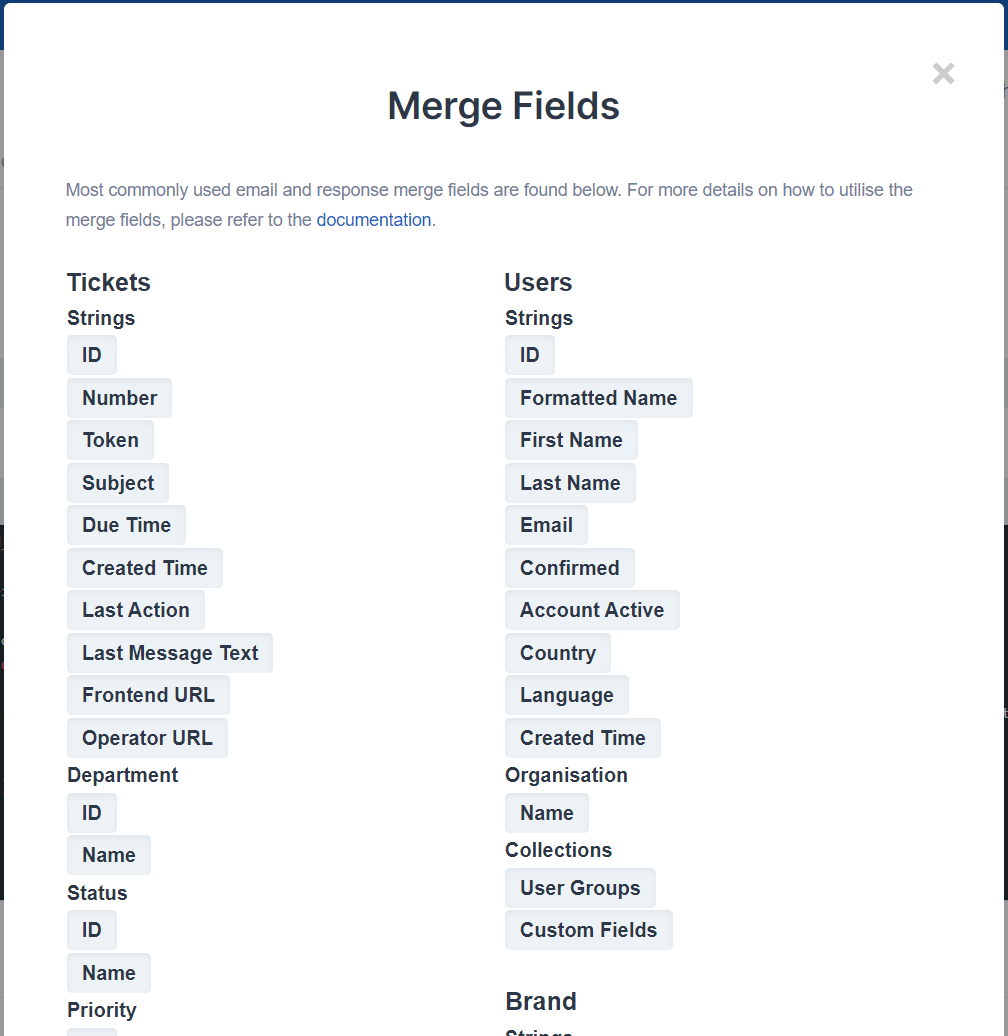 Merge Fields Popup
