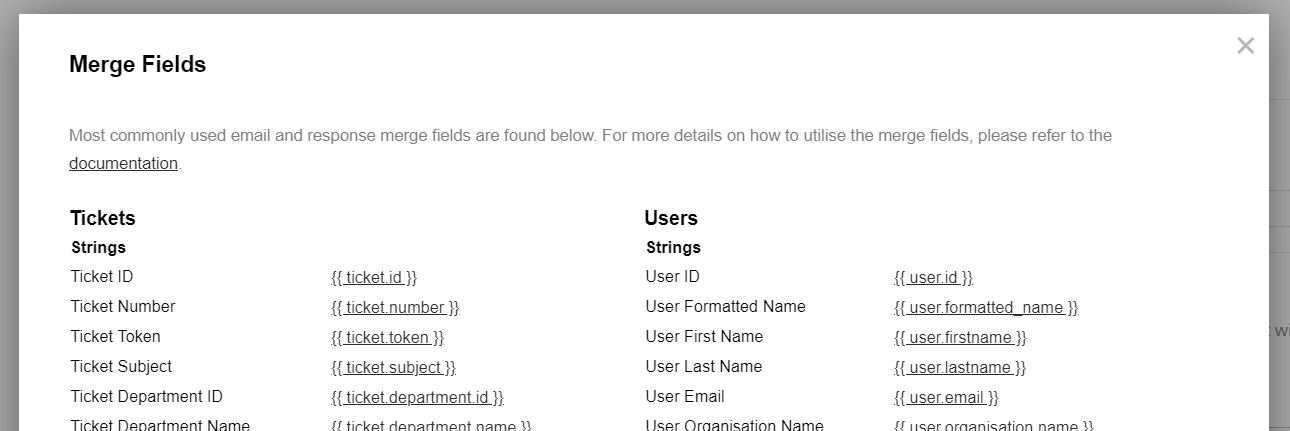 Merge Fields Popup