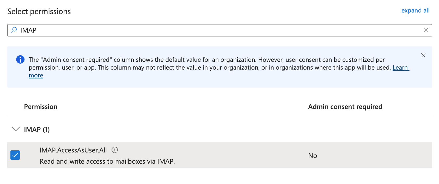 Permission - IMAP.AccessAsUser.All