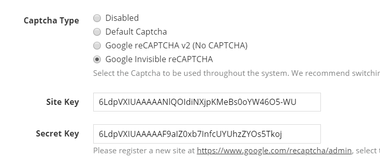 Captcha settings