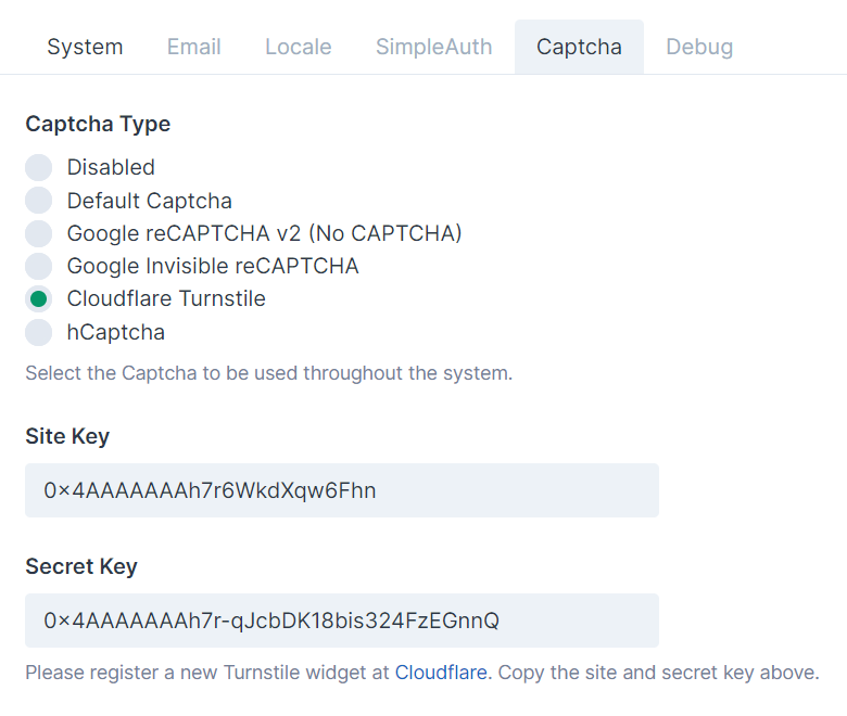 Captcha settings