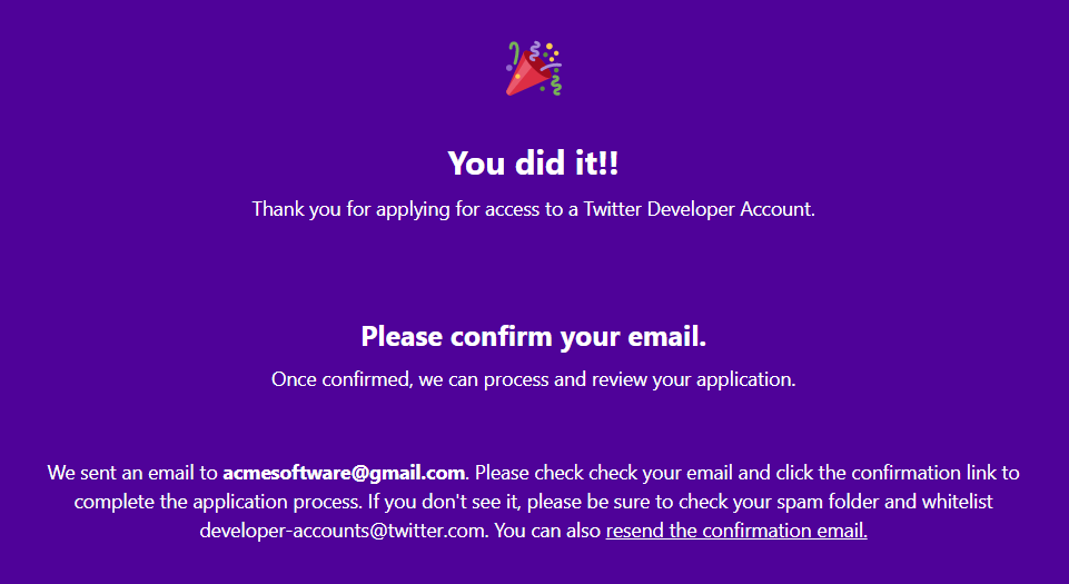 X developer application completed