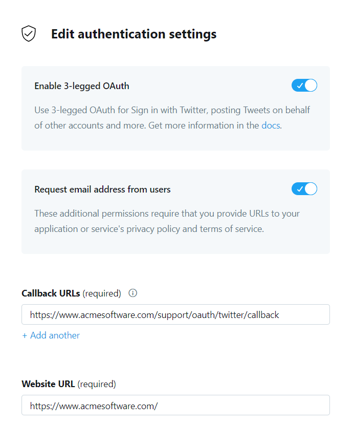 X App Authentication Settings