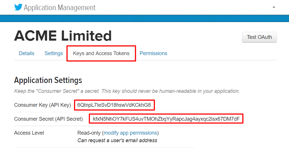 Twitter Consumer Key & Secret